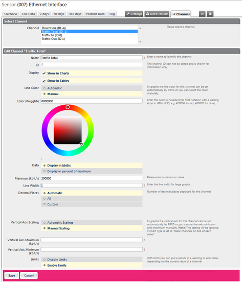 Example: Channel Settings for an SNMP Traffic Sensor Example: Channel Settings for an SNMP Traffic Sensor