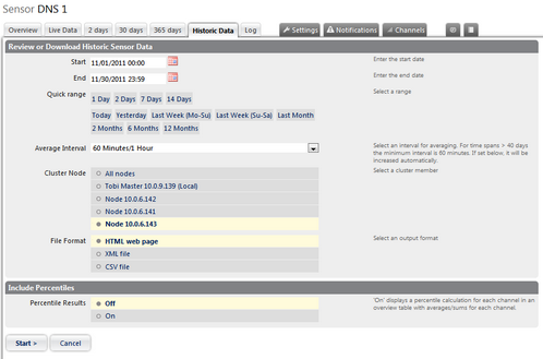 Historic Data Tab of a Ping Sensor Historic Data Tab of a Ping Sensor