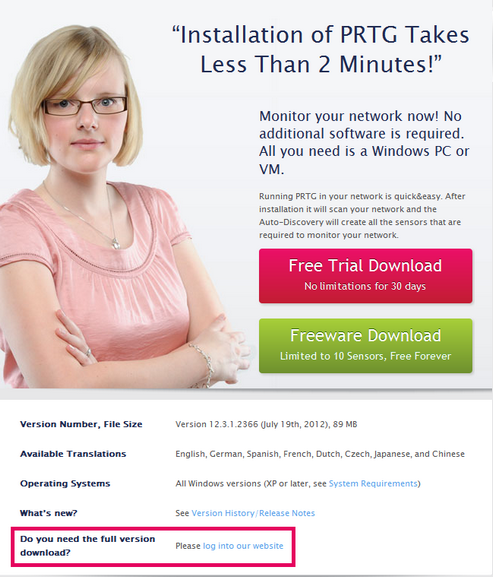 PRTG Download at Paessler Website PRTG Download at Paessler Website