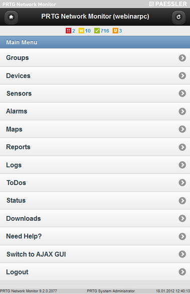 Mobile Web GUI Home Screen Mobile Web GUI Home Screen