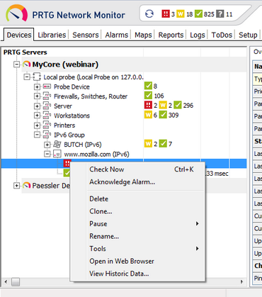 Example of a Context Menu in Enterprise Console