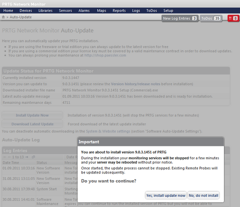 Automatic Software Update Confirmation Dialog